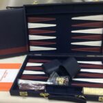 Backgammon, deluxe Dark Blue with burgundy stripe,  15"