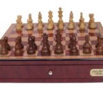 Dal Rossi Italy, Chess Box with drawers 18" (Red Mahongany Finish) with 85mm Wooden Double Weighted Sheesham Pieces