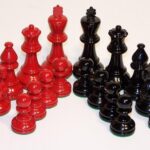 Chess Pieces - French lardy, Boxwood,red & black, 95mm Wood Double Weighted