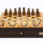Dal Rossi Italy Walnut Finish chess box with compartments 18" with Medieval Resin Chessmen