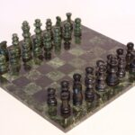 Chess set, marble, green/black, green edge,16 Marble, Glass, Onyx"