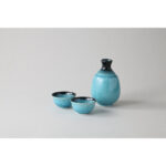 Turquoise blue - sake pot & 2 cup set