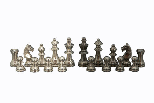 Dal Rossi Italy Chess Set on a 16" Board with Black Nickel & Silver Chessmen 80mm
