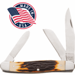 Bear & Son 3 Blade Large Stockman 3.875" / 9.85cm Closed Stag Delrin Handles