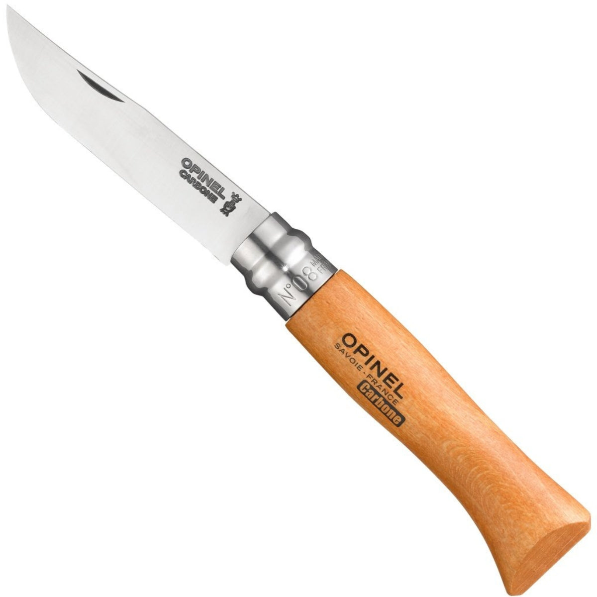 Opinel Classic No.8 Carbon Steel Folding Knife 8.5cm (Varnished Beech Handle)